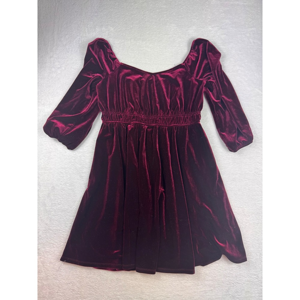 Celebrity Pink Womens Burgundy Velvet Mini Dress Smocked Waist Size L